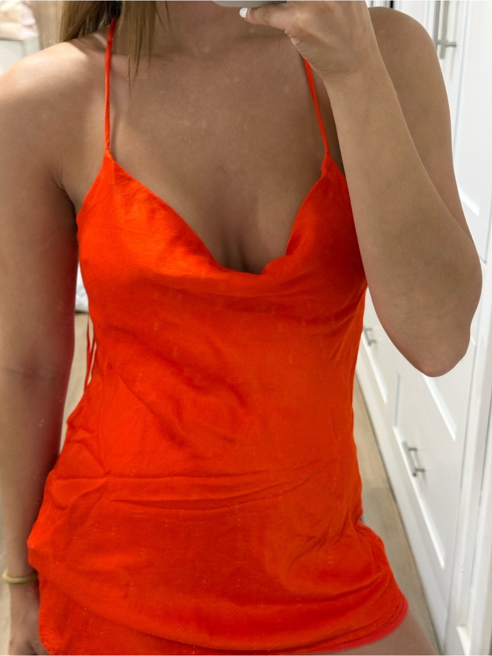 Zara Orange Cowl Neck Slip Dress
